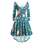 Ladies Christmas Long Sleeve Printed Skirt Dress