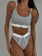 Color Contrast Stitching U-Neck Adjustable Bra Set