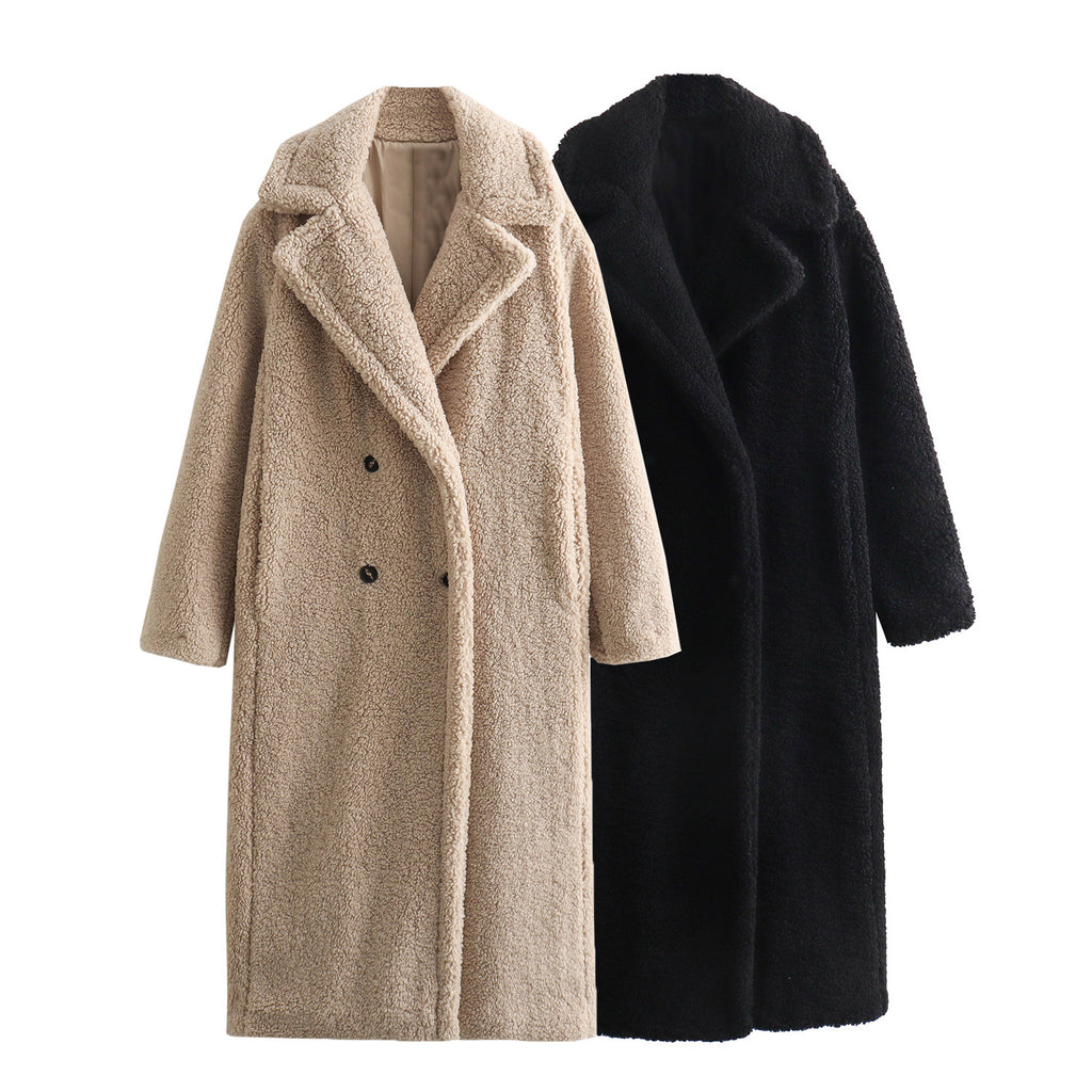 Autumn European American Style Fleece Double Row Coat