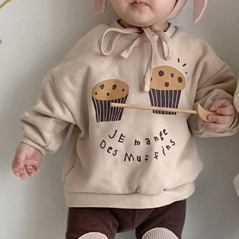 Small Cake Print Fleece Casual Sweatshirt | Streetwear