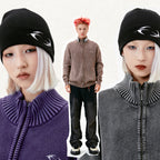 Wind Washed Knitted Cardigan with Zipper Turtleneck