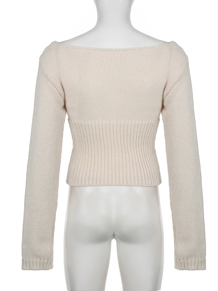 IAMSURE Vintage Basic Slim Printed Cropped Sweater