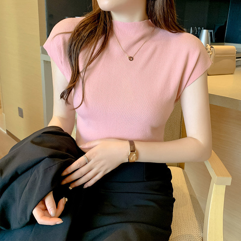 Ice Silk Knit Short Sleeve Top for Women (Summer)
