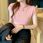 Ice Silk Knit Short Sleeve Top for Women (Summer)