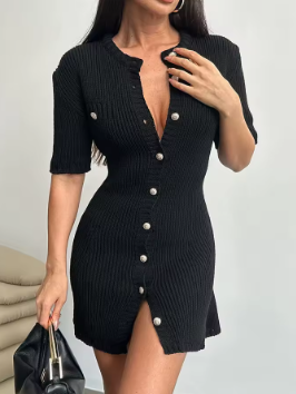 Knitted Button Wool Dress