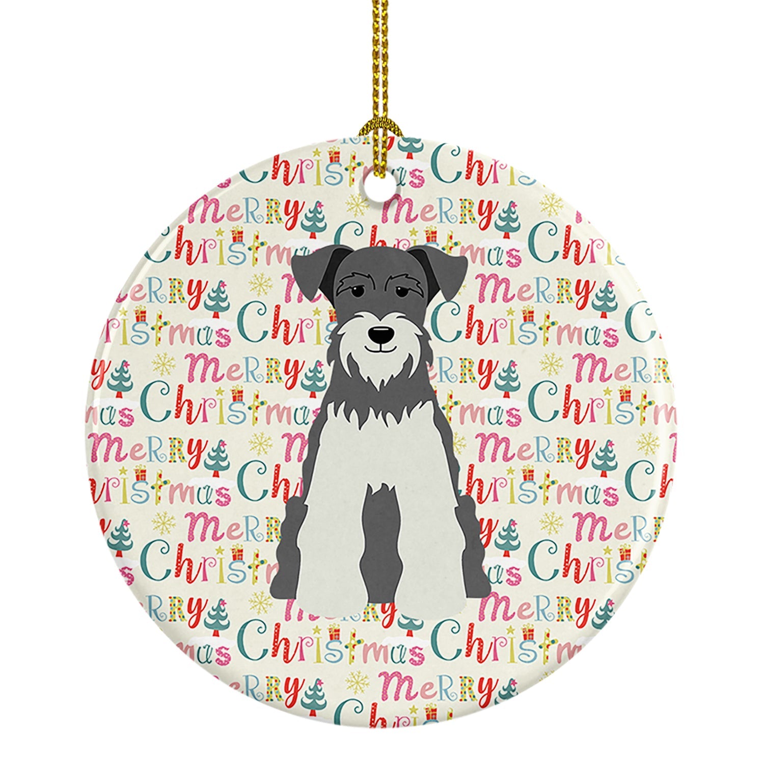 Merry Christmas Miniature Schnauzer Salt and Pepper Ceramic Ornament