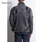 Men's Long Sleeve Ripped Denim Jacket for Casual Wear