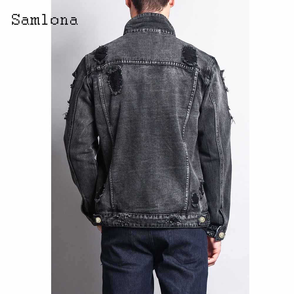 Men's Long Sleeve Ripped Denim Jacket for Casual Wear