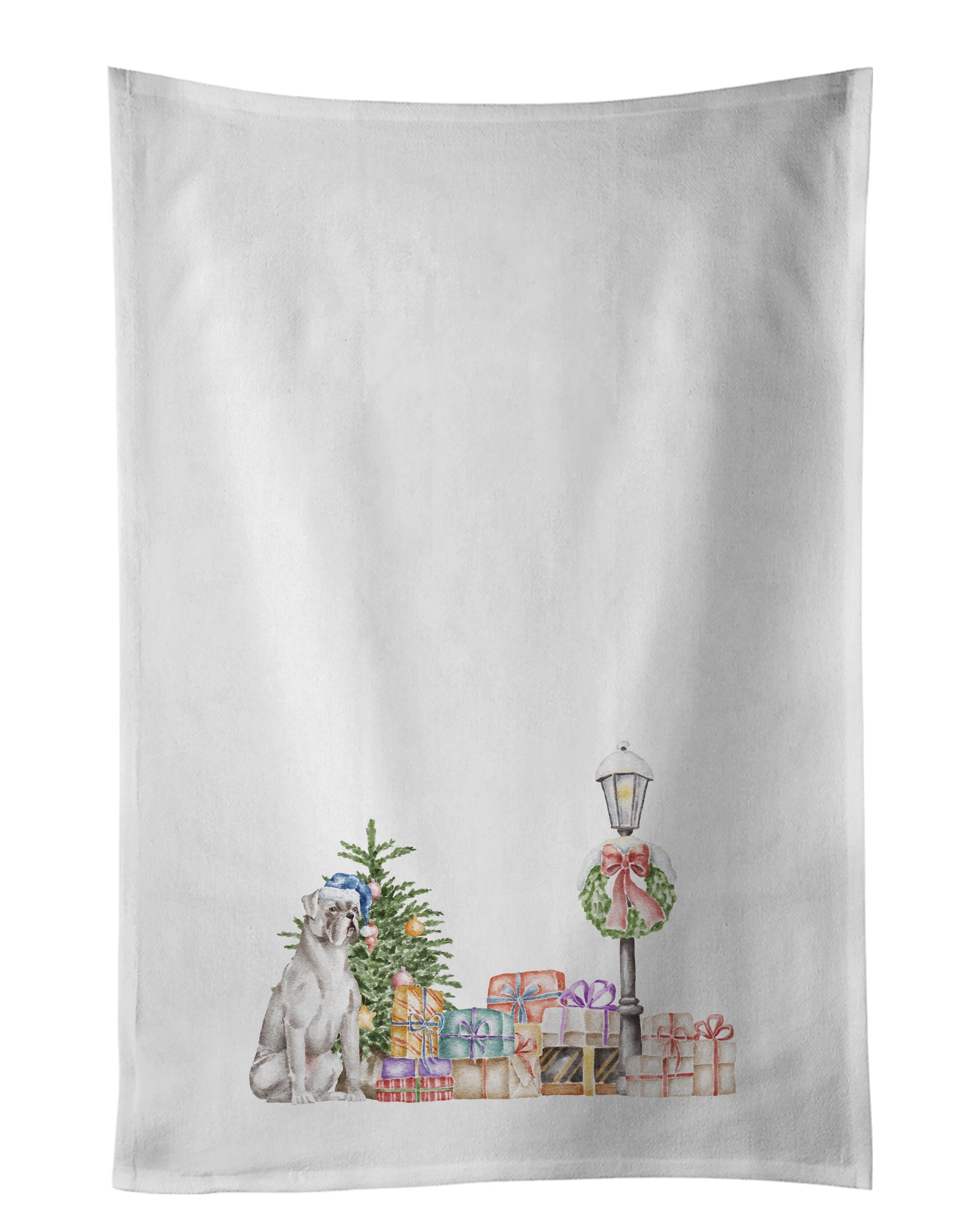 Boxer White with Christmas Wonderland Kitchen Towel Set of 2