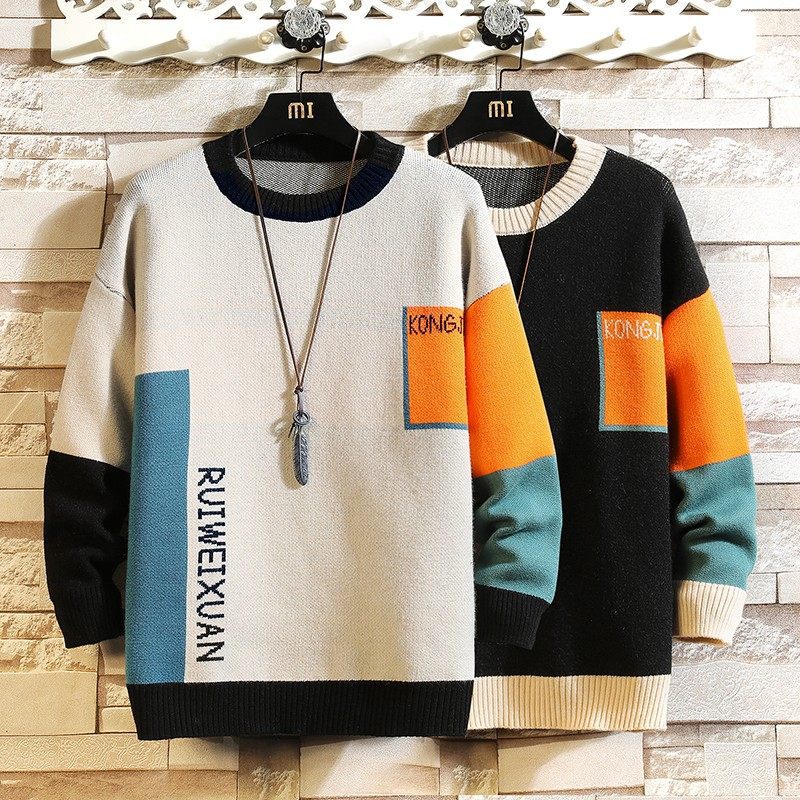 Contrasting Color Large Size Sweater for Men & Teens