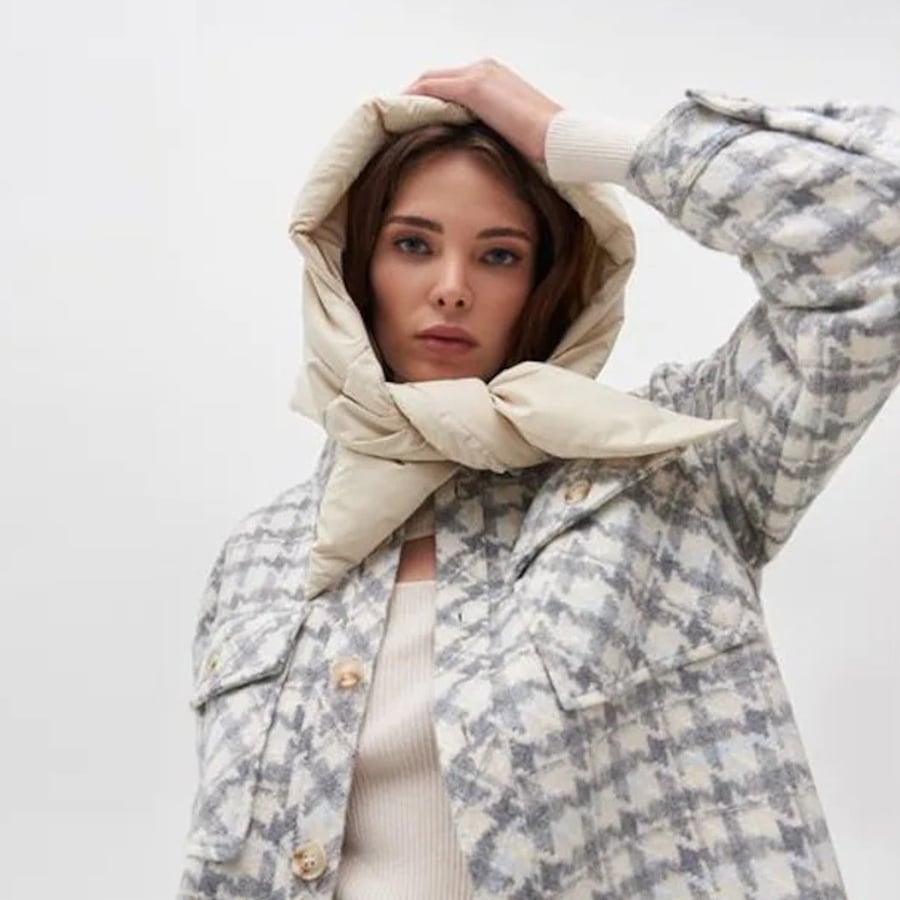 Quilted Puffer Scarf Triangle Shawl with Hood