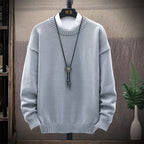 Men's Casual Brown Long-Sleeved Round Neck Sweater