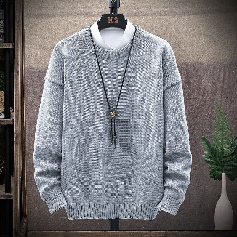 Men's Casual Brown Long-Sleeved Round Neck Sweater