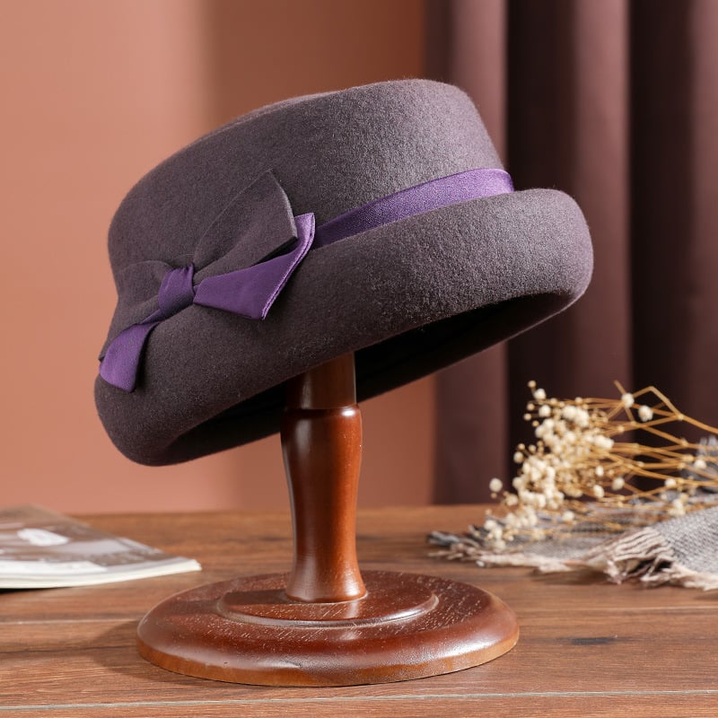 Women's Warm Wool Felt Top Hat | Embroidered Cap