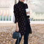 Woolen Coat for Women with Stand-up Collar Print