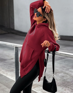 Women's Long Sleeve Hooded Slit Sweatshirt | Streetwear