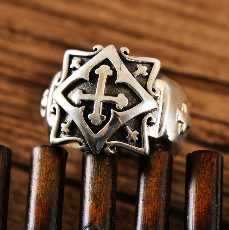 Men's Thick Silver Cross Signet Ring