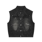 Spider Web Topstitching Sleeveless Waistcoat Coat