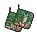 California Spangled Cat By the Christmas Tree Pair of Pot Holders