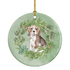 Beagle Puppy Christmas Wreath Ceramic Ornament