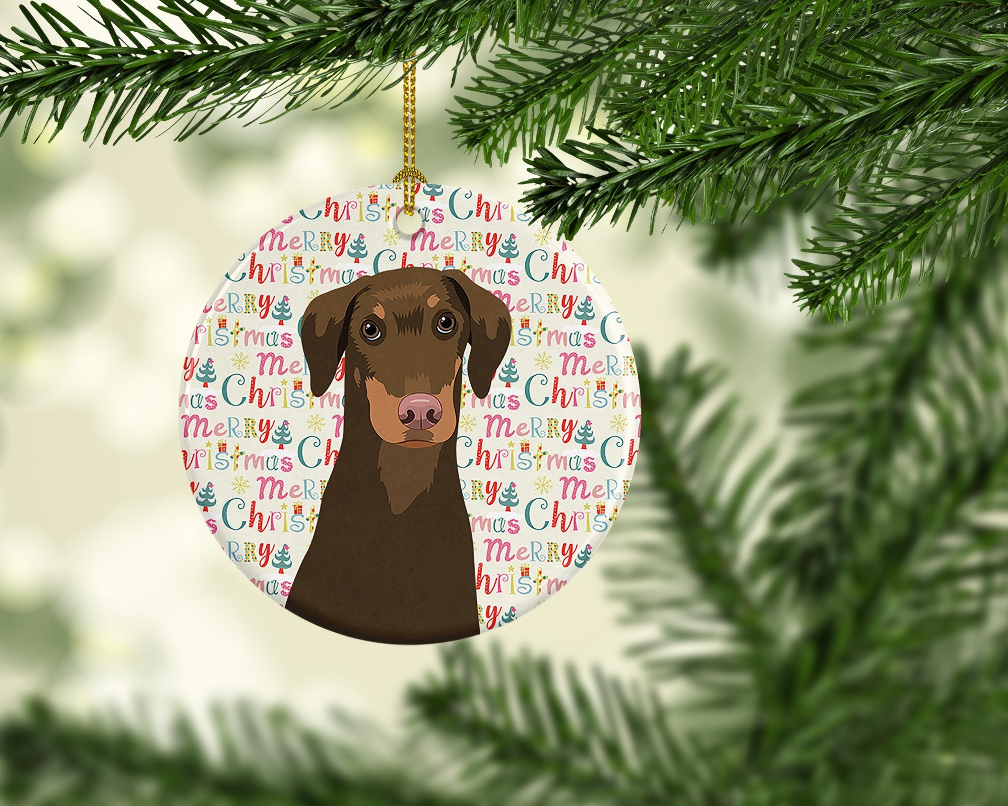 Doberman Pinscher Red and Rust Ears #2 Christmas Ceramic Ornament
