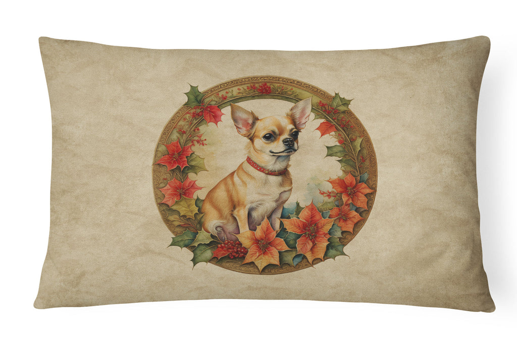 Chihuahua Christmas Flowers Throw Pillow