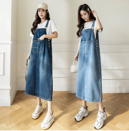 Plus Size Denim Overall Dress for Women (Mid-Length)