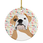 English Bulldog Fawn and White Christmas Ceramic Ornament