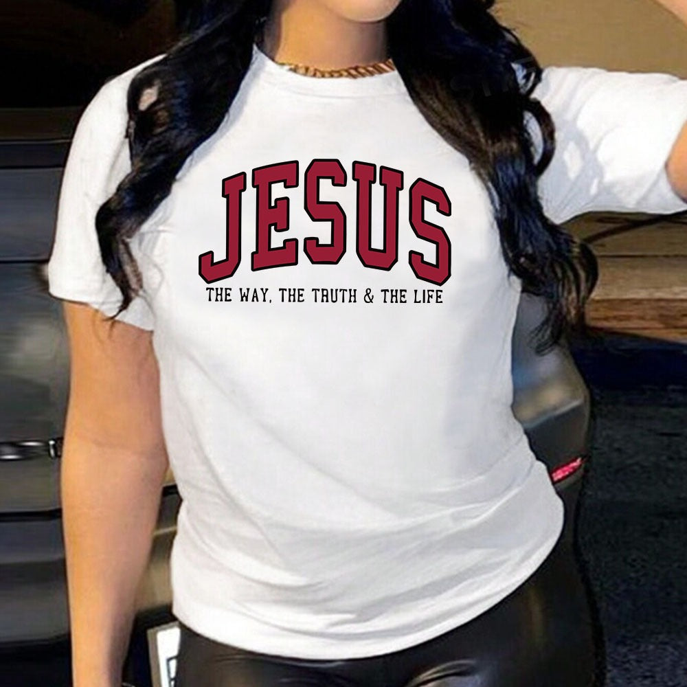 Women's JESUS Printed Loose Round Neck T-shirt | Faith Streetwear
