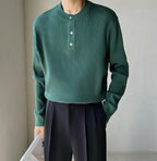 Men's Retro Buckle Round Neck Casual Sweater