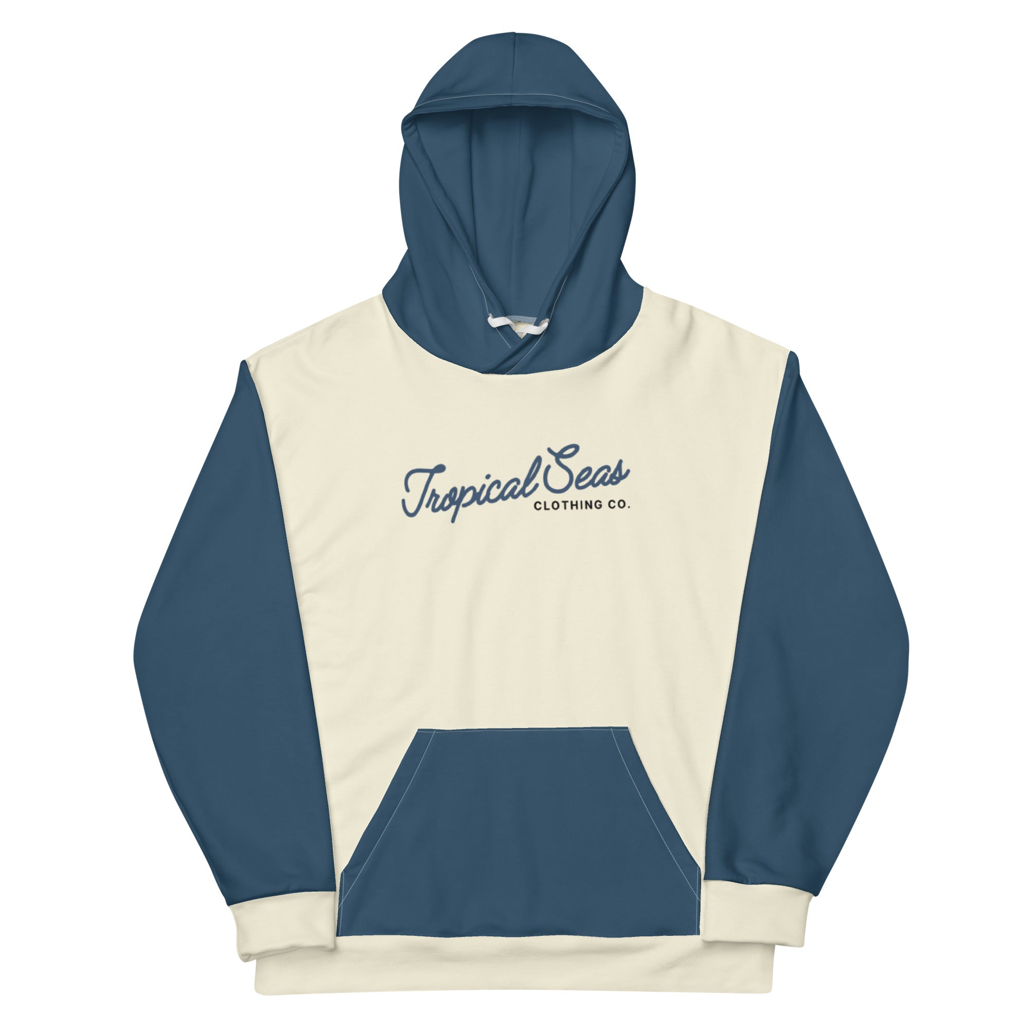 Navy & Off White Two-Toned Tropical Seas Hoodie | Streetwear