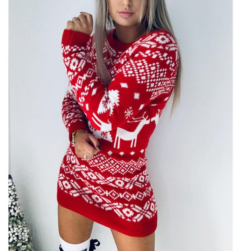 Women's Christmas Knitted Long Sleeve Dress