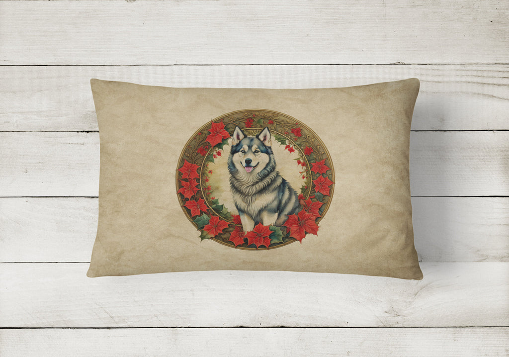 Alaskan Malamute Christmas Flowers Throw Pillow