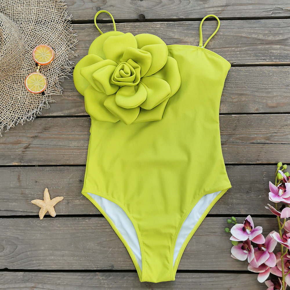 Solid Color Strapless Floral One-Piece Swimsuit 2024