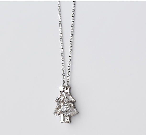 Silver Necklace with Single Christmas Tree
