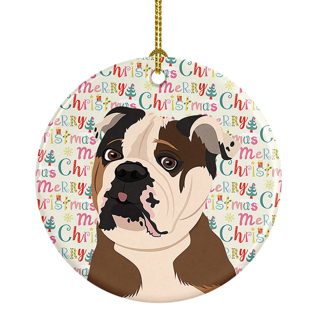 English Bulldog Chocolate Tan Christmas Ceramic Ornament