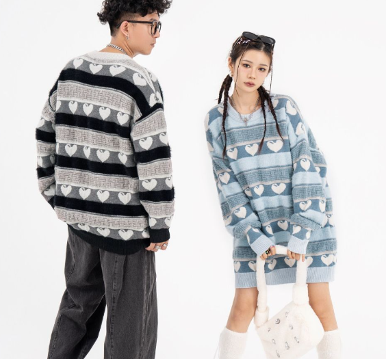 American Retro Color-Contrast Knitted Sweater