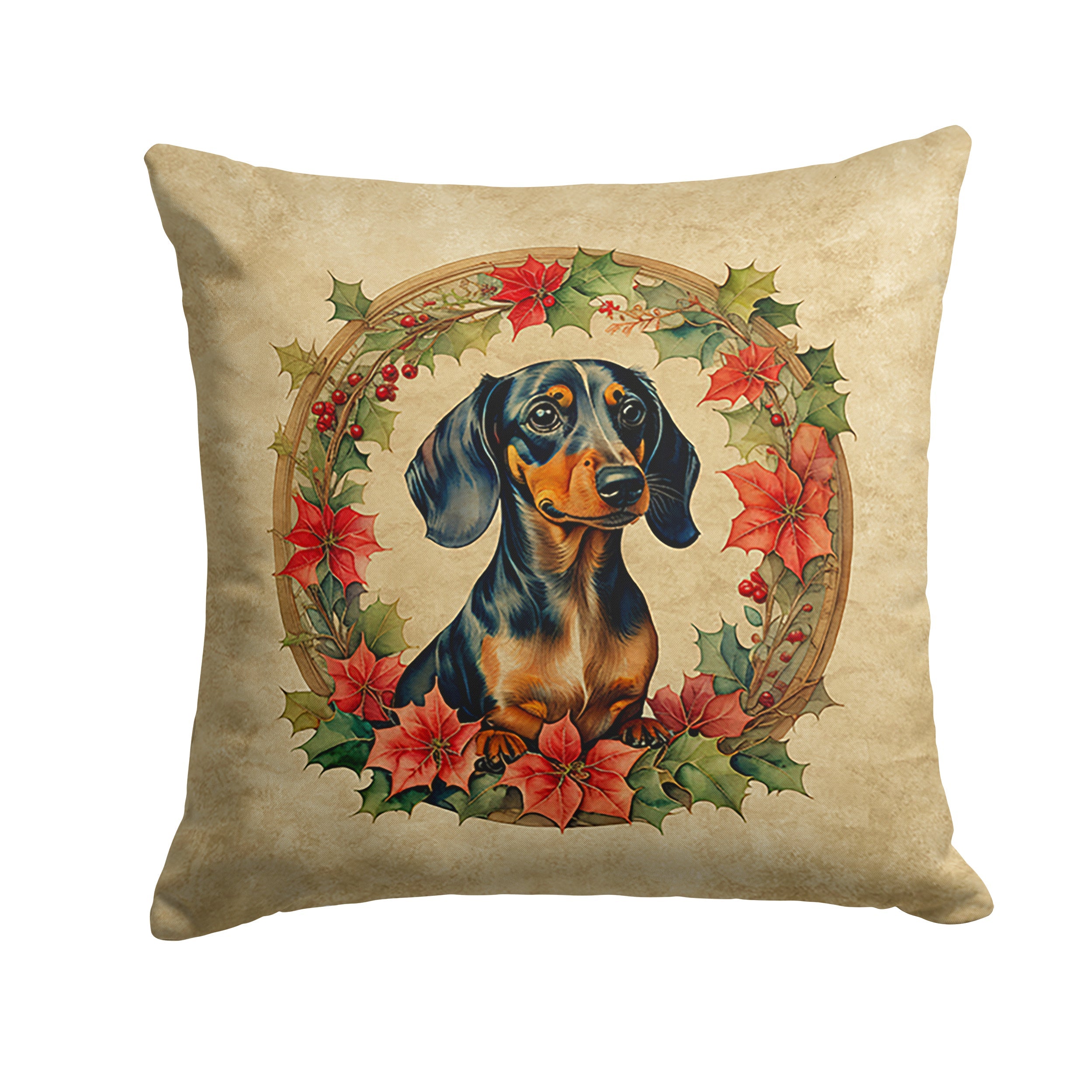 Dachshund Christmas Flowers Throw Pillow