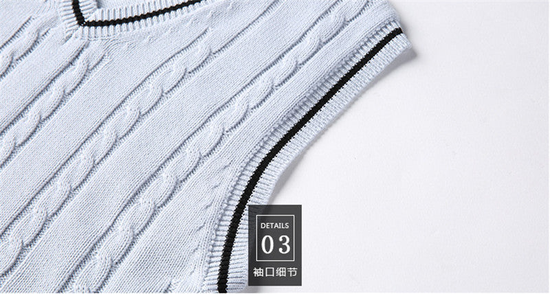 Men's Sleeveless Knit Pullover Sweater with V-Neck | Streetwear