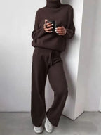 Casual Fashion Suits For Women Turtleneck Sweater And Drawstring Straight Pants