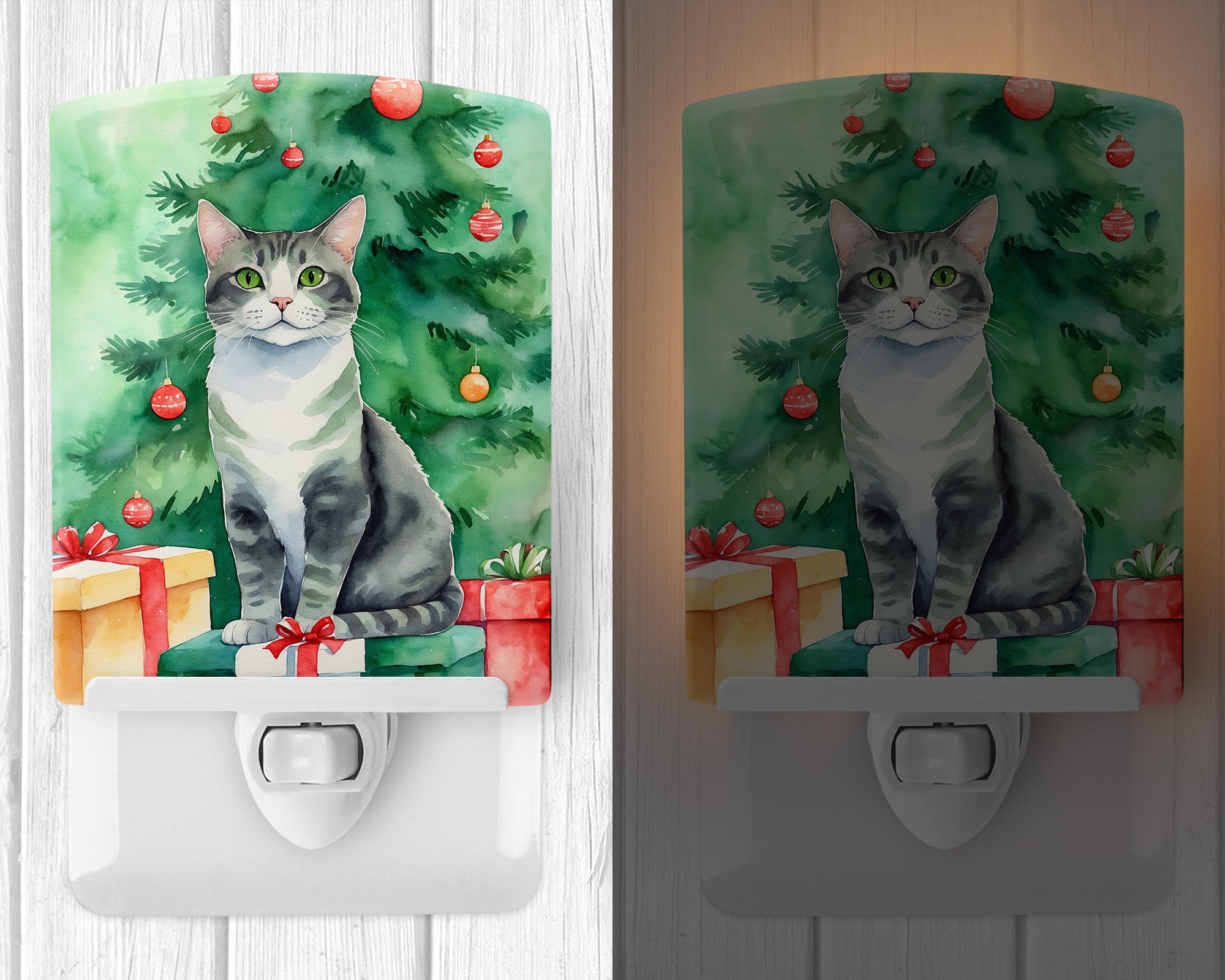 Ural Rex Cat By the Christmas Tree Ceramic Night Light