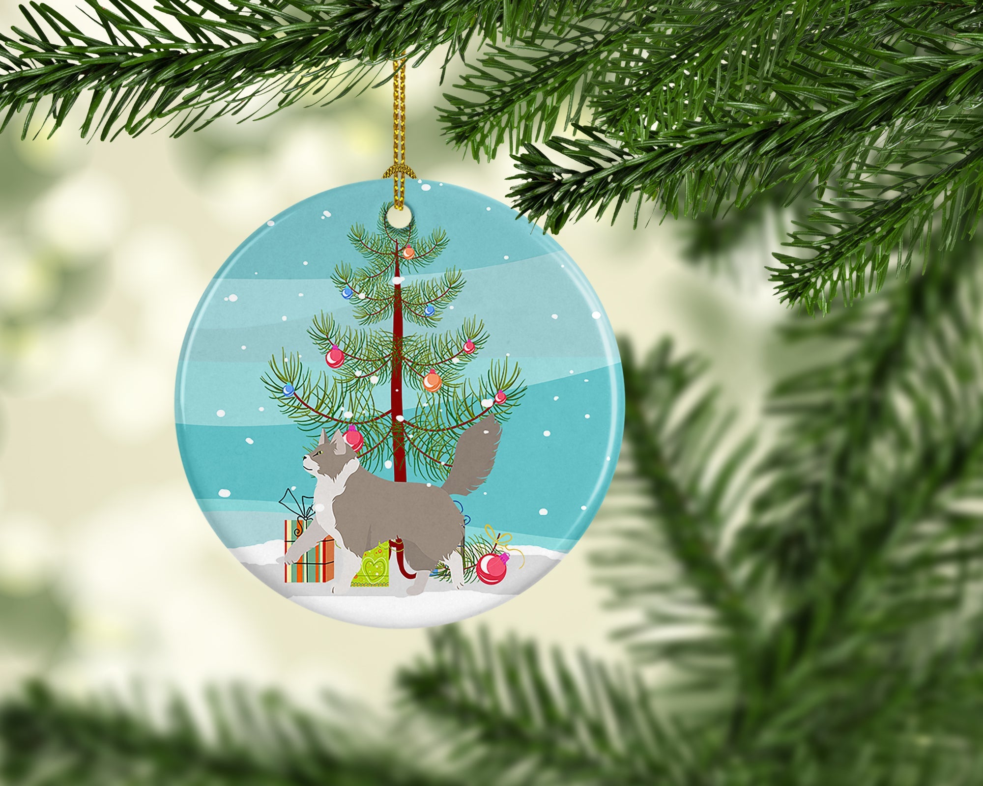 Asian Semi Longhaired Cat Christmas Ceramic Ornament
