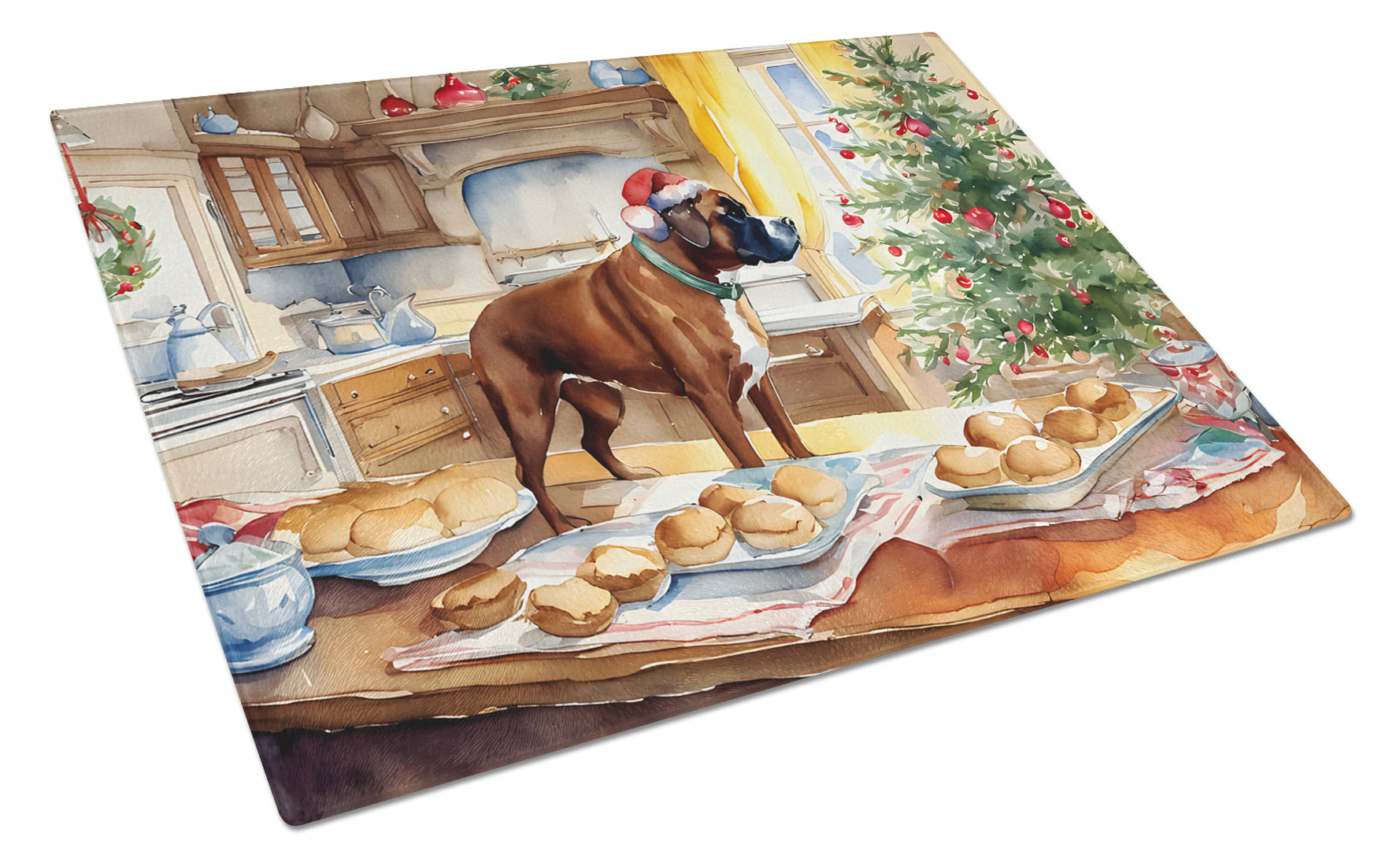 Boxer Christmas Cookies Glass Cutting Board