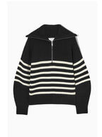 Women's Striped Turtleneck Pullover with Half Zipper | Streetwear