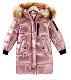 Children's Shiny Large Fur Collar Cotton Coat