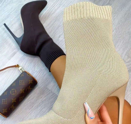 Eatan Nadine Knit Sock Boots with Pointed Toe (One Pair)