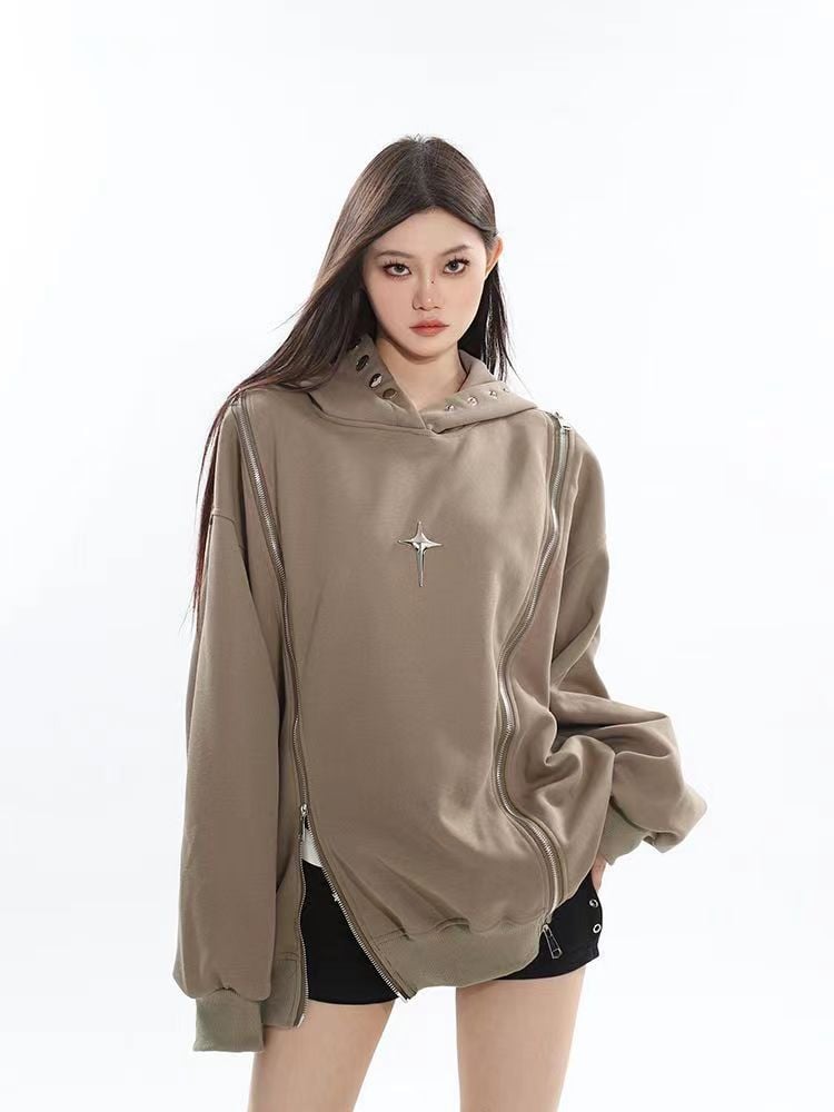 American Retro Women’s Hooded Sweater with Zipper