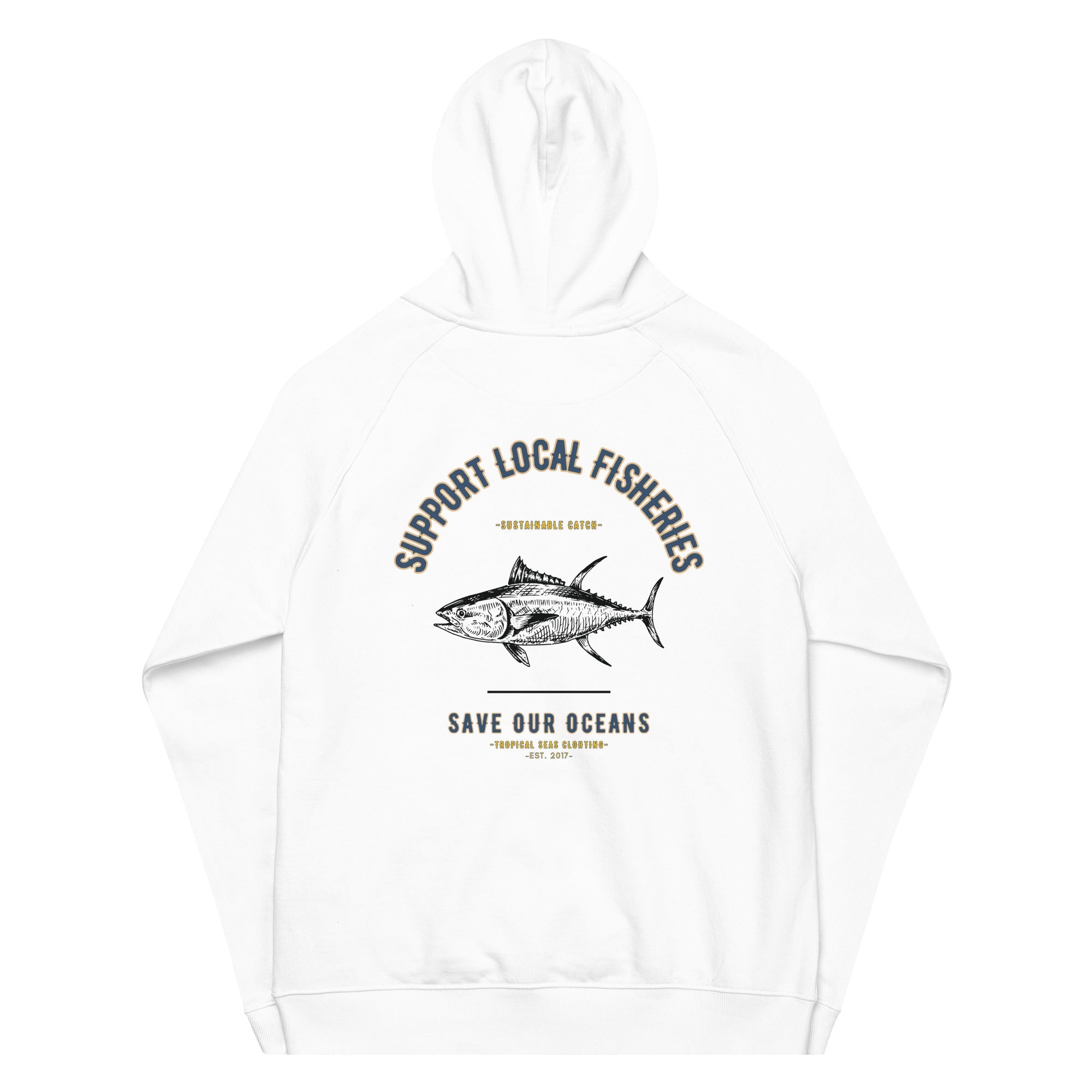 Men's Support Local Fisheries Tuna Eco Raglan Hoodie | Streetwear