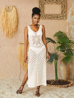 New Hollow Knit Vest Dress Beach Cover-Up Maxi Dress