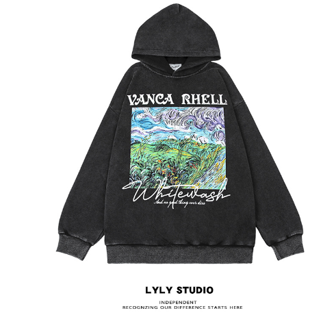 American Retro Street Style Hooded Oil Painting Sweater